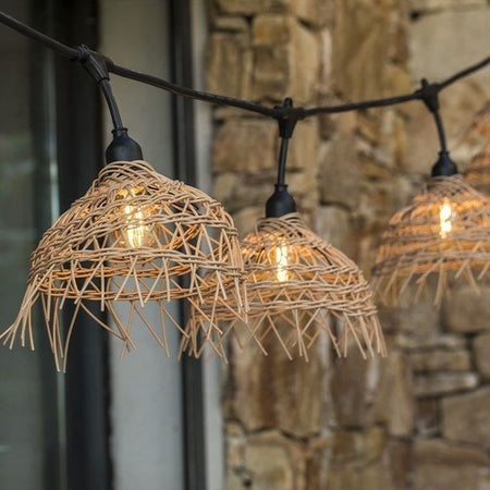 Catena luminosa - LUMISKY - Hawaii Light - Collegabile - Esterno - Paralume in polyrattan - 10 lampadine a filamento LED E27