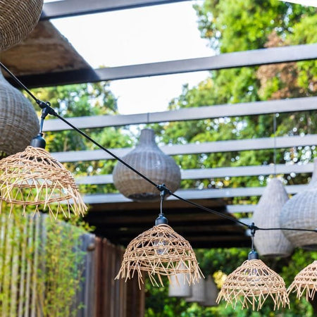 Catena luminosa - LUMISKY - Hawaii Light - Collegabile - Esterno - Paralume in polyrattan - 10 lampadine a filamento LED E27