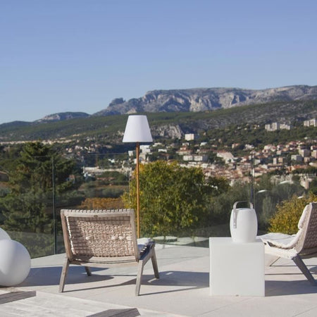 Lampada da tavolo solare e ricaricabile - LUMISKY - STANDY MINI WOOD SOLAR - H25 cm - LED bianco caldo e bianco dimmerabile