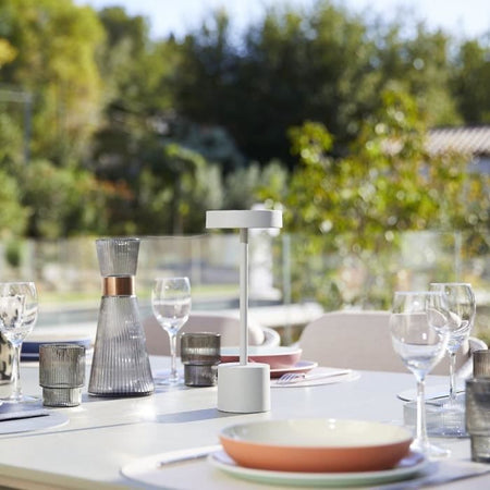 Lampada da tavolo senza fili - LUMISKY - ROBY GRAY - H30 cm - Alluminio Touch - Grigio chiaro - LED