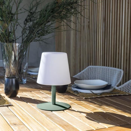 Lampada da tavolo senza fili - LUMISKY - STANDY MINI Oliva - H25 cm - Base in acciaio verde oliva - Bianco caldo e LED bianco