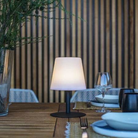 Lampada da tavolo senza fili - LUMISKY - STANDY MINI Dark - H25 cm - Base in acciaio nero - Bianco caldo e LED bianco