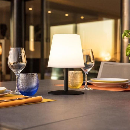Lampada da tavolo senza fili - LUMISKY - STANDY MINI Dark - H25 cm - Base in acciaio nero - Bianco caldo e LED bianco