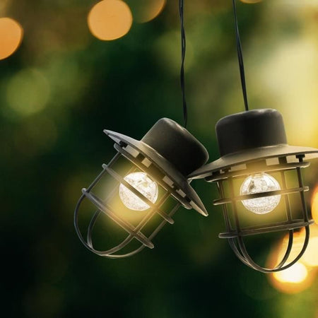 Ghirlanda di luce solare - LUMISKY - DETROIT - 4 m - Paralume in stile industriale - 10 lampadine rotonde - LED bianco caldo