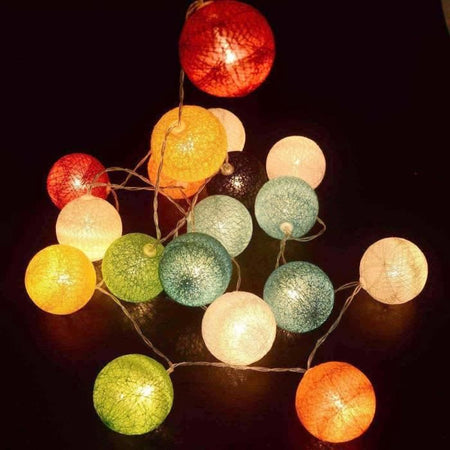 Guirnalda de luz solar - LUMISKY - MIMY COLORS SOLAR - 3,80 m - Bolas de algodón - 10 bombillas - LED blanco cálido