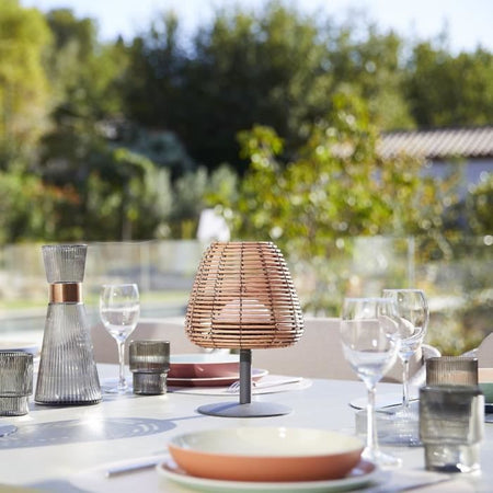 Lampada da tavolo senza fili - LUMISKY - BOHEME - H25 cm - Rattan naturale - Bianco caldo e LED bianco