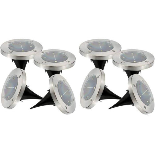Juego de 8 focos solares redondos de acero inoxidable para empotrar o insertar - LUMISKY - DECKY - LED blanco frío - 12 cm