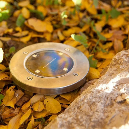 Juego de 8 focos solares redondos de acero inoxidable para empotrar o insertar - LUMISKY - DECKY - LED blanco frío - 12 cm