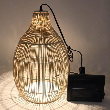 Lampada a sospensione solare - LUMISKY - HOLIDAY - H42 cm - Stile bohémien naturale intrecciato in vimini - LED bianco caldo