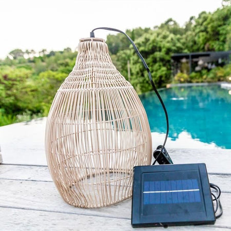 Lampada a sospensione solare - LUMISKY - HOLIDAY - H42 cm - Stile bohémien naturale intrecciato in vimini - LED bianco caldo