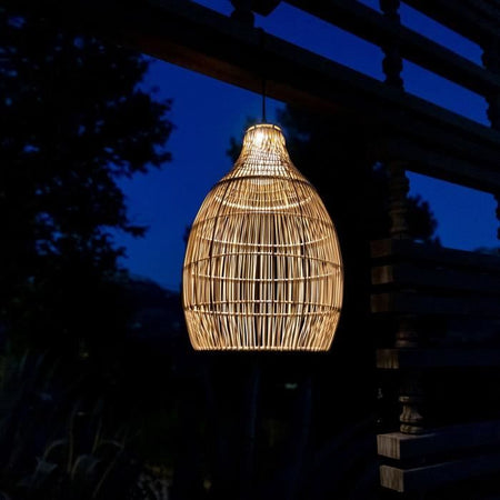 Lampada a sospensione solare - LUMISKY - HOLIDAY - H42 cm - Stile bohémien naturale intrecciato in vimini - LED bianco caldo