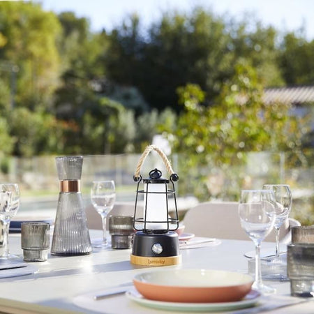 Lanterna senza fili - LUMISKY - WILDY - H23 cm - Maniglia in corda - LED bianco caldo e dimmerabile