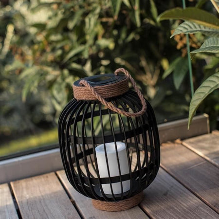 Lanterna solare decorativa - LUMISKY - FIDJY - H30 cm - Manico in corda effetto candela - LED bianco caldo