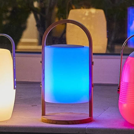 Lampada speaker bluetooth senza fili - LUMISKY - WOODY PLAY - H37 cm - Manico in legno - LED bianco e multicolor dimmerabile