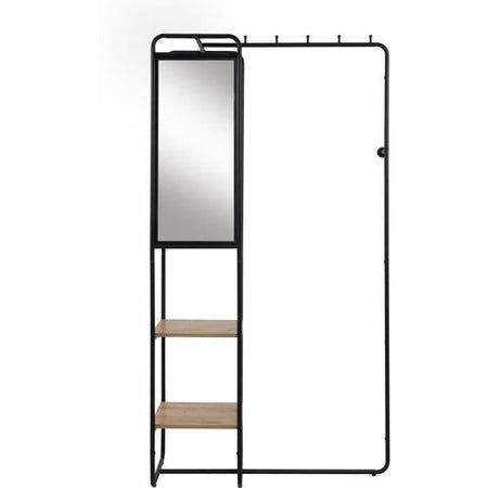 Mobile ingresso - LUTON - Struttura in metallo - Nero / Rovere artigianale - 100 x 185 x 37 cm - 2 ripiani - 1 specchio