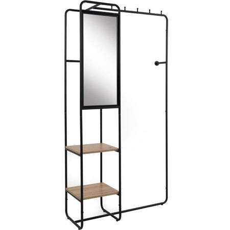 Mobile ingresso - LUTON - Struttura in metallo - Nero / Rovere artigianale - 100 x 185 x 37 cm - 2 ripiani - 1 specchio