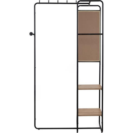 Mobile ingresso - LUTON - Struttura in metallo - Nero / Rovere artigianale - 100 x 185 x 37 cm - 2 ripiani - 1 specchio