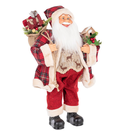 Babbo natale"Alwin" scozzese rosso in poliestere per decorazioni natalizie