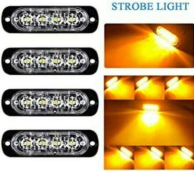 Lampeggiante strobo Giallo 4 LED 8W Tuning Emergenza Soccorso Autocarro Trasporto