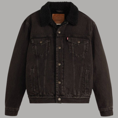 Levi's giacca nera in jeans sherpa trucker type III 163650291