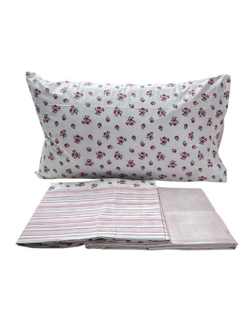 Completo Lenzuola Casa Giulia Flower Matrimoniale Percalle di Cotone