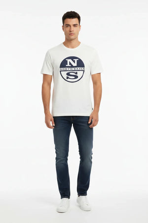 Maglietta North&Sails uomo estiva con logo frontale grande, 100% cotone, manica corta girocollo