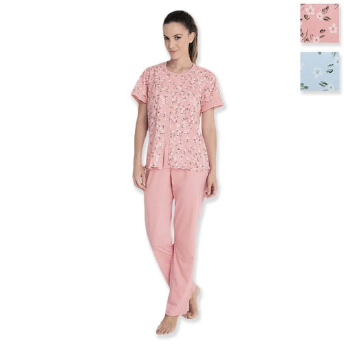 Lingery Pigiama da Donna Aperto Maniche Corte Pantalone Lungo 9632 S30 - Passarelli Biancheria