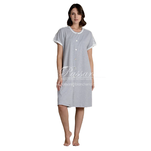 Lingery Vestaglia Maniche Corte in Jersey di Puro Cotone Aperta 8209 2504S36
