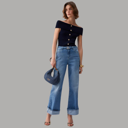 Liu Jo Jeans Flare Vita Alta con Cintura Logo Monogram