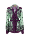 Gucci Camicia in Seta con Stampa Verde Menta e Viola da donna