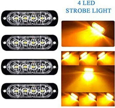 Luce ingombro strobo Giallo 4 LED 8W Tuning Emergenza Luci Lampeggiante Soccorso