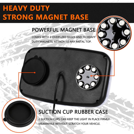 BARRA LAMPEGGIANTE STROBO 48LED 12-24V BASE MAGNETICA GIALLO EMERGENZA SOCCORSO 16 GIOCHI DI LUCE