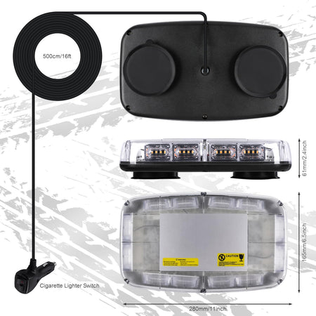 BARRA LAMPEGGIANTE STROBO 48LED 12-24V BASE MAGNETICA GIALLO EMERGENZA SOCCORSO 16 GIOCHI DI LUCE