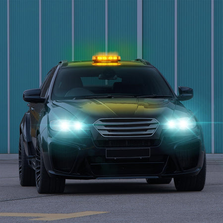 BARRA LAMPEGGIANTE STROBO 48LED 12-24V BASE MAGNETICA GIALLO EMERGENZA SOCCORSO 16 GIOCHI DI LUCE