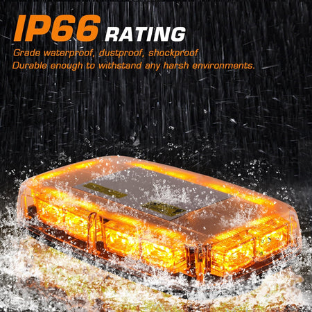 BARRA LAMPEGGIANTE STROBO 48LED 12-24V BASE MAGNETICA GIALLO EMERGENZA SOCCORSO 16 GIOCHI DI LUCE