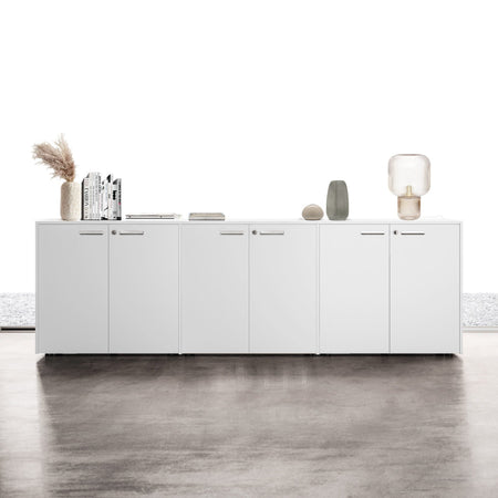 Mobile libreria con 6 ante battenti da ufficio operativo, struttura bianca cm. 270x43x87h