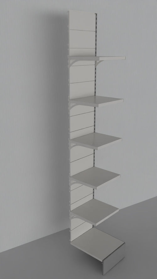 Modulo continuativo scaffalatura da negozio con piani a mensole di cm. 45x30x300h