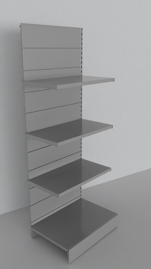 Modulo aggiuntivo scaffalatura in metallo verniciato alluminio per negozio di cm. 75x50x200h