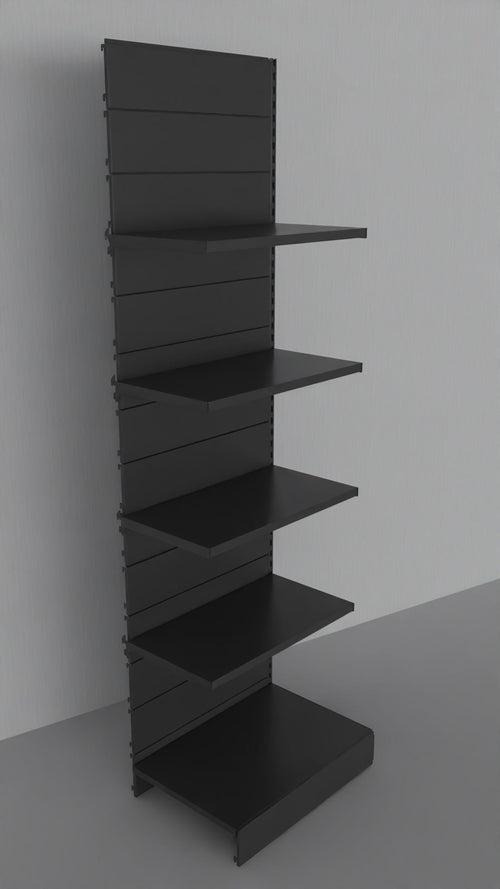 Modulo aggiuntivo scaffale verniciato nero ghisa a piani regolabili per negozio di cm. 75x50x250h