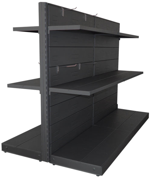 Modulo continuativo scaffale in metallo verniciato nero ghisa da negozio di cm. 100x60x140h