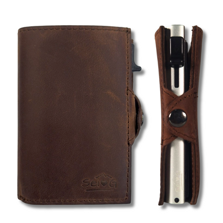 Sei G portacarte safe magnetic silver con custodia in pelle marrone