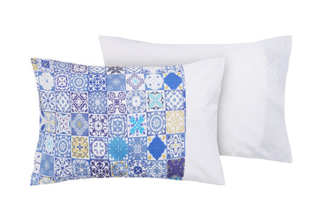 Set 2 federe coppia di federe bifaccia doubleface stampa digitale cotone Made in Italy MAIOLICHE DI VIETRI / BIANCO