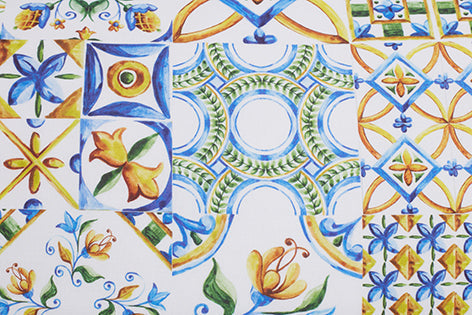 Set Copripiumino Federe Bifaccia Parure Copripiumino in Cotone Made in Italy MAIOLICHE SICILIANE / BIANCO