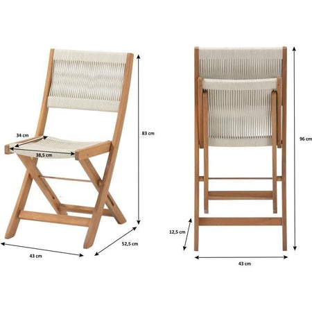 Set da bistrot pieghevole in legno di acacia FSC con intreccio in corda beige - 2 persone - MAKENA