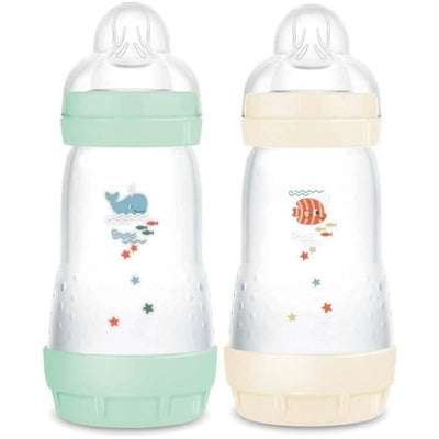 Set 2 Biberon - MAM - Easy Start - Anti-Colica Classico - 260 ml - Portata 2 Tettarella - Menta + Cotone