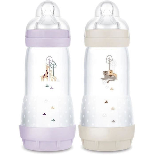 Set 2 Biberon - MAM - Easy Start - Anti-coliche - 320 ml - Tettarella Flow 3 - Lilla + Sabbia