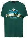 DSQUARED2 T-shirt Overfit in Cotone Verde con Stampa Dsquared2. da uomo