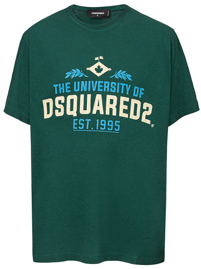 DSQUARED2 T-shirt Overfit in Cotone Verde con Stampa Dsquared2. da uomo