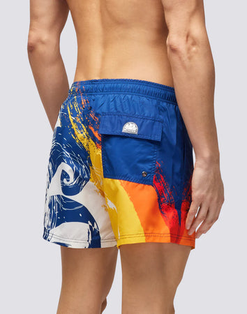 Sundek Costume uomo da bagno corto vita elastica e stampa logo in poly riciclato