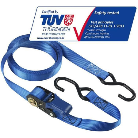 Kit di 4 cinghie di ancoraggio - MASTER LOCK - 4367EURDAT - Con ganci e cricchetto - 5m x 25mm - Blu